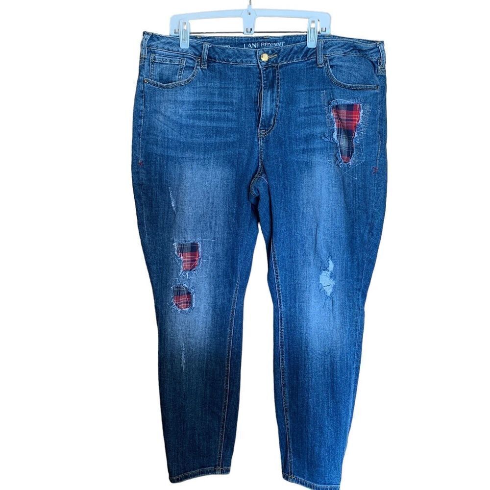 Lane Bryant Womens Plus Size 22 Blue Distressed Patchork Stretch Skinny Jeans